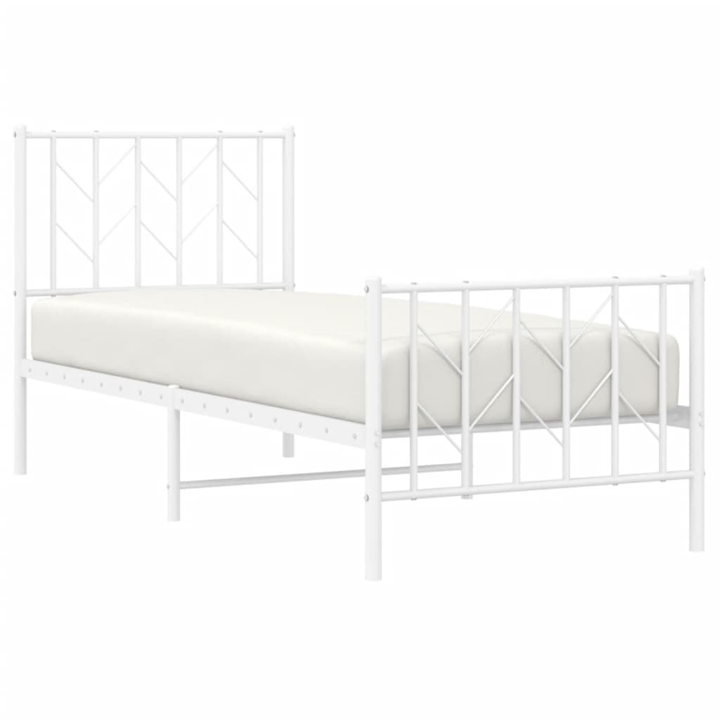 Metal Bed Frame without Mattress with Footboard White 75x190cm