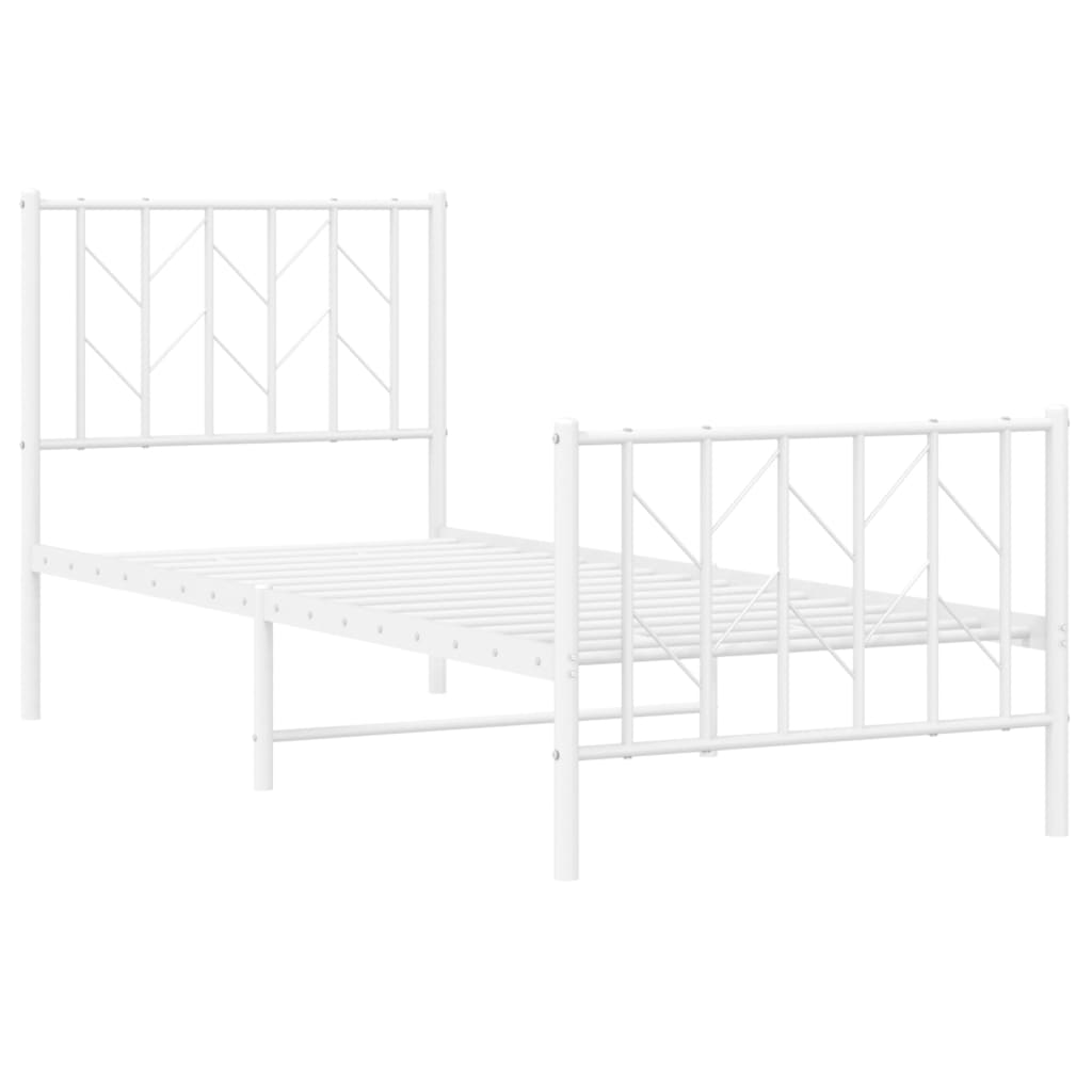 Metal Bed Frame without Mattress with Footboard White 75x190cm