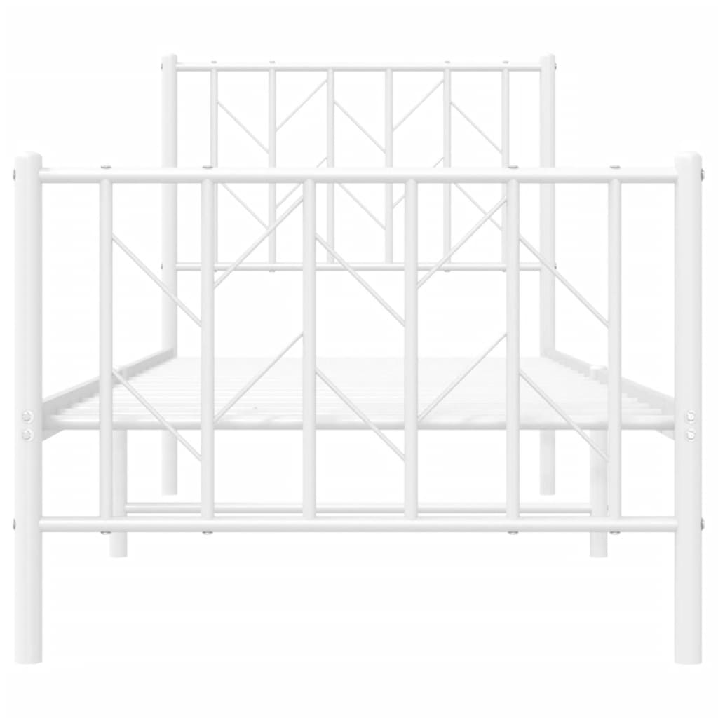 Metal Bed Frame without Mattress with Footboard White 75x190cm