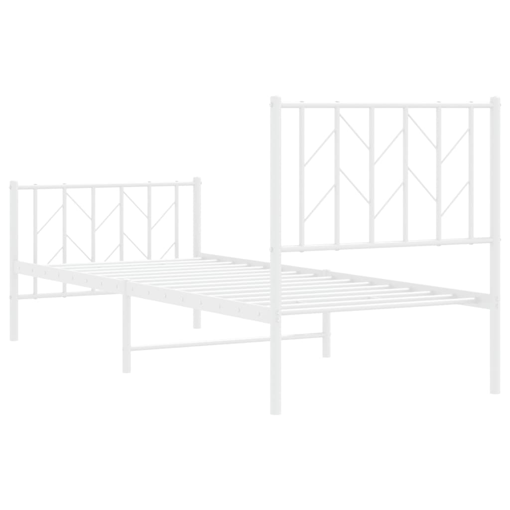 Metal Bed Frame without Mattress with Footboard White 75x190cm