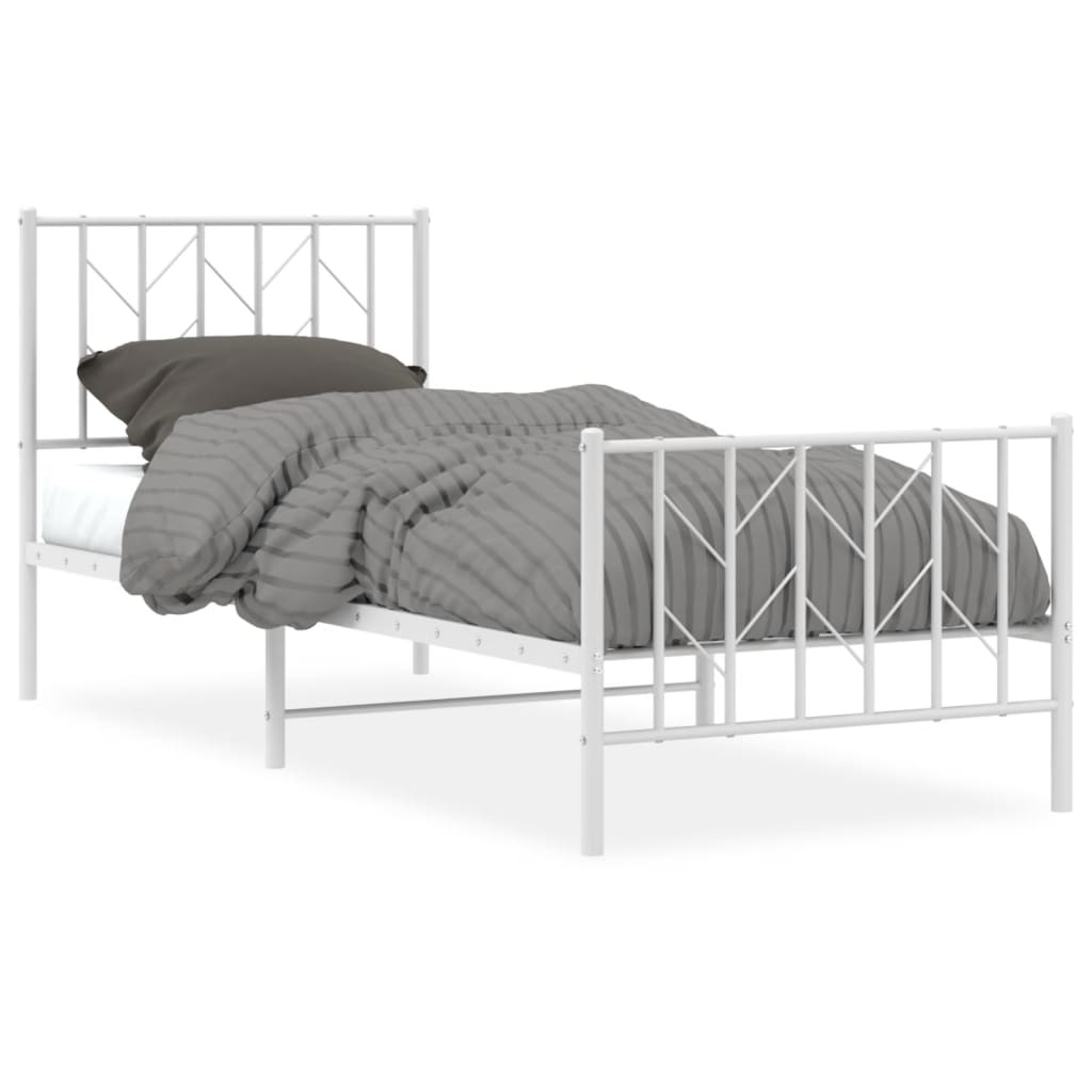 Metal Bed Frame without Mattress with Footboard White 80x200cm