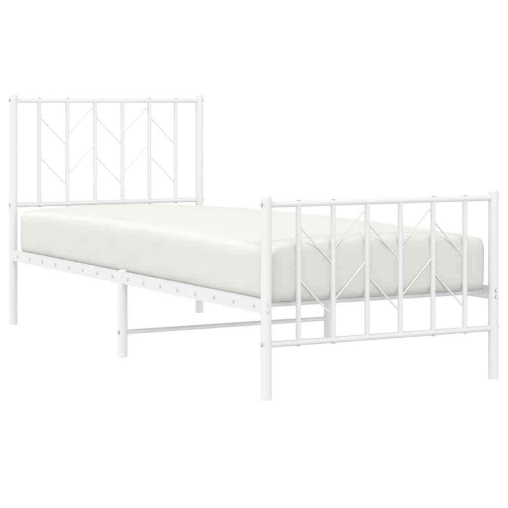 Metal Bed Frame without Mattress with Footboard White 80x200cm