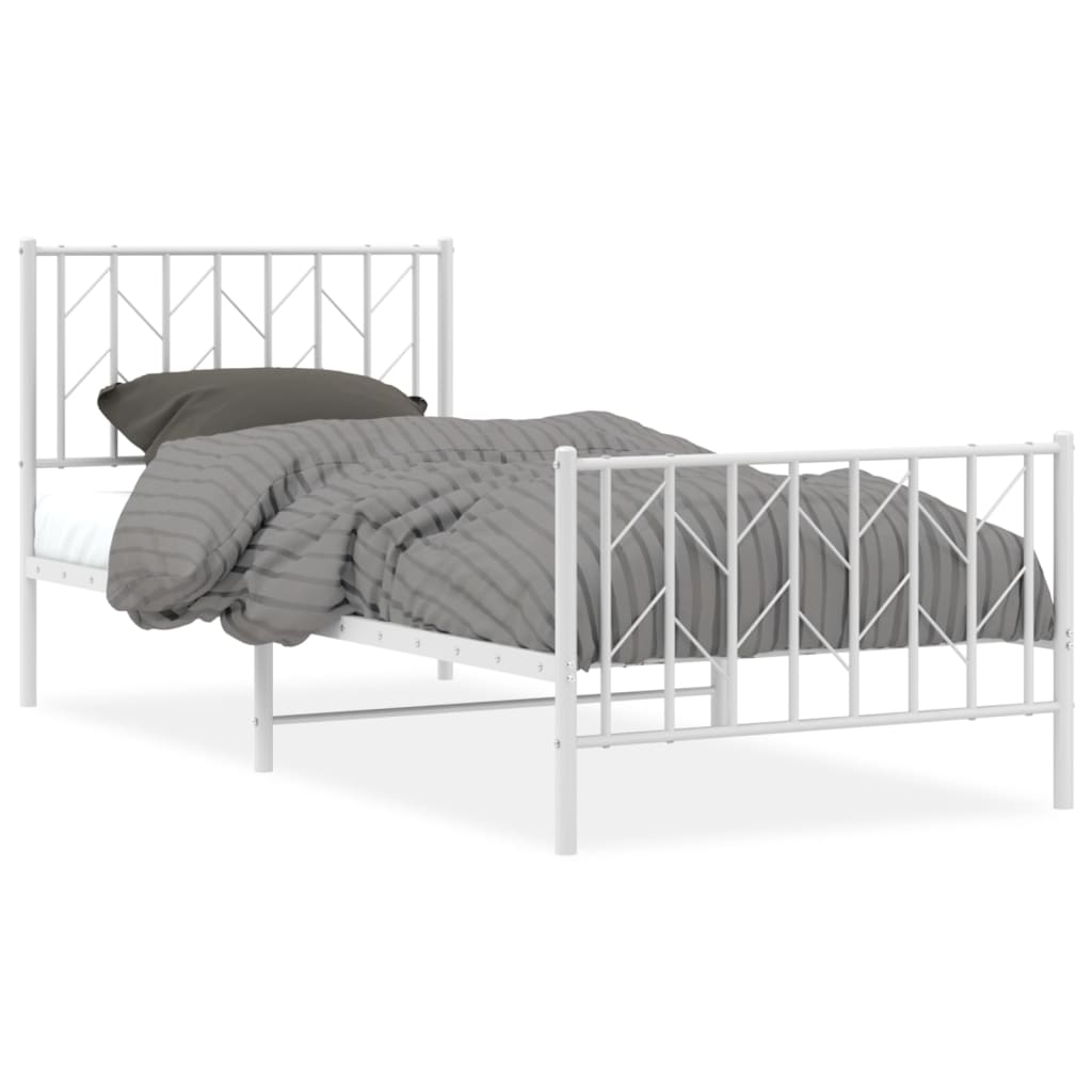 Metal Bed Frame without Mattress with Footboard White 90x200cm
