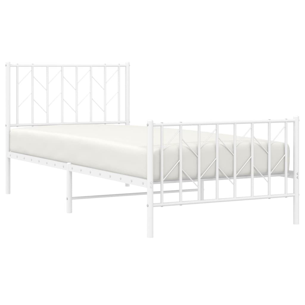 Metal Bed Frame without Mattress with Footboard White 90x200cm