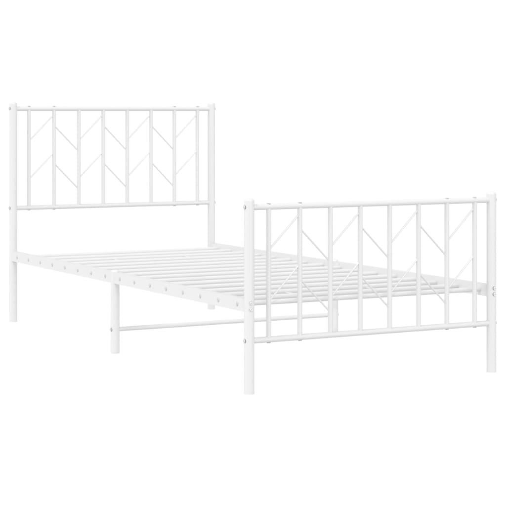 Metal Bed Frame without Mattress with Footboard White 90x200cm