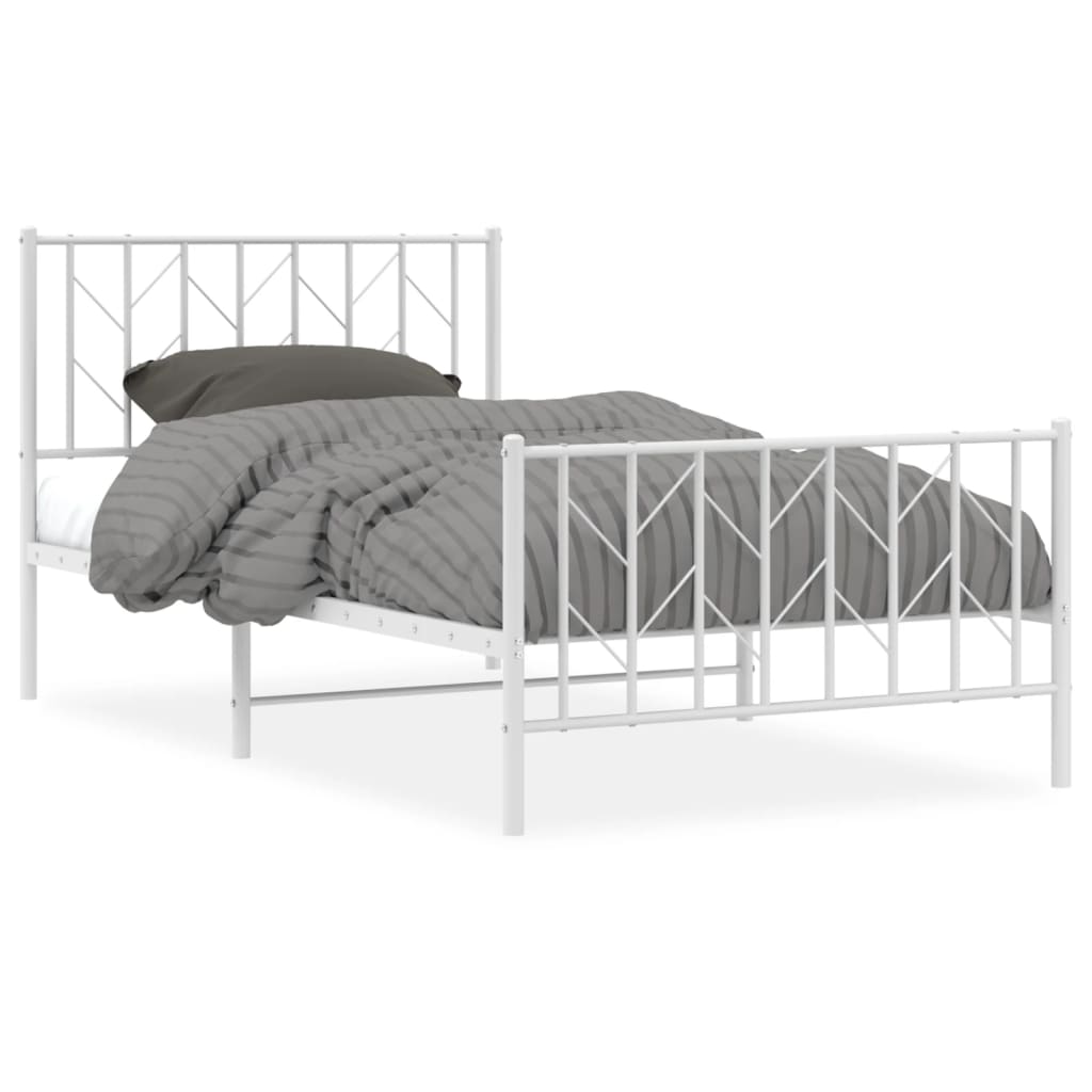 Metal Bed Frame without Mattress with Footboard White 100x190cm