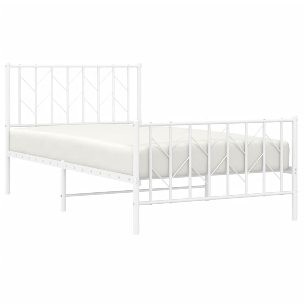 Metal Bed Frame without Mattress with Footboard White 100x190cm