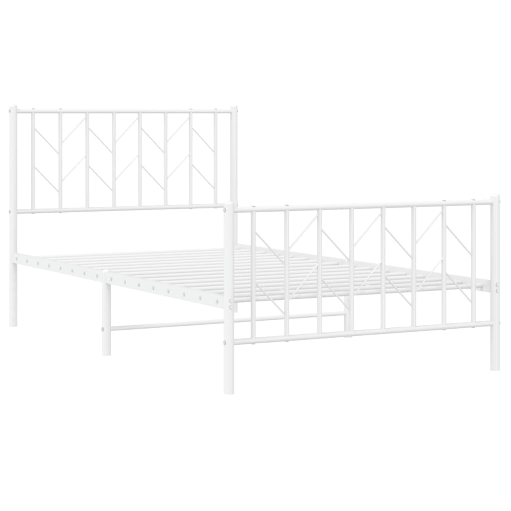 Metal Bed Frame without Mattress with Footboard White 100x190cm