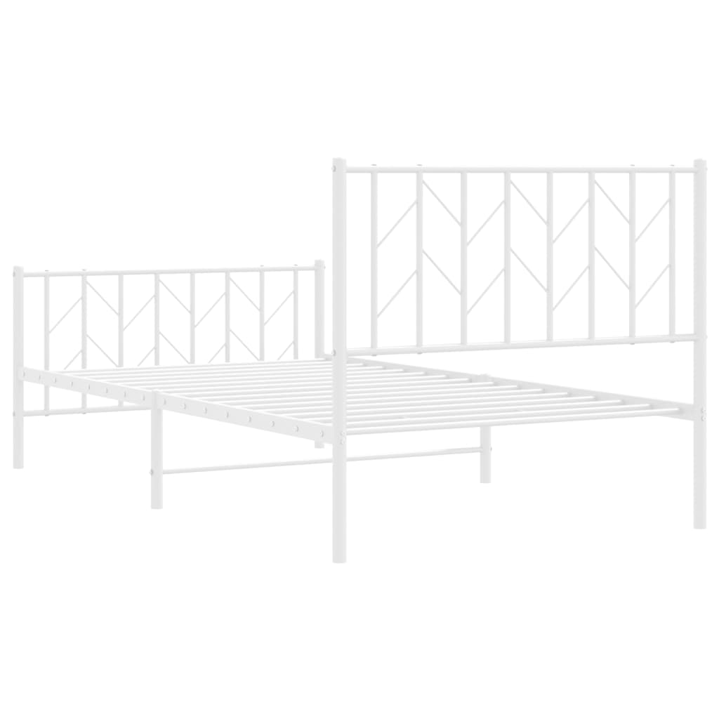 Metal Bed Frame without Mattress with Footboard White 100x190cm