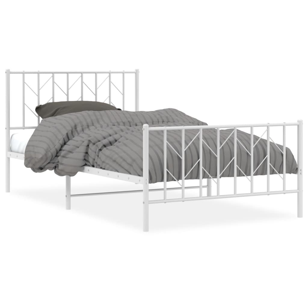 Metal Bed Frame without Mattress with Footboard White 107x203cm