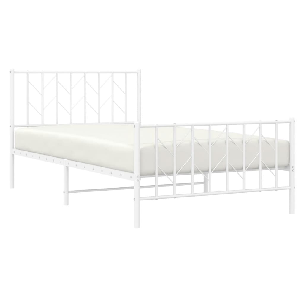 Metal Bed Frame without Mattress with Footboard White 107x203cm