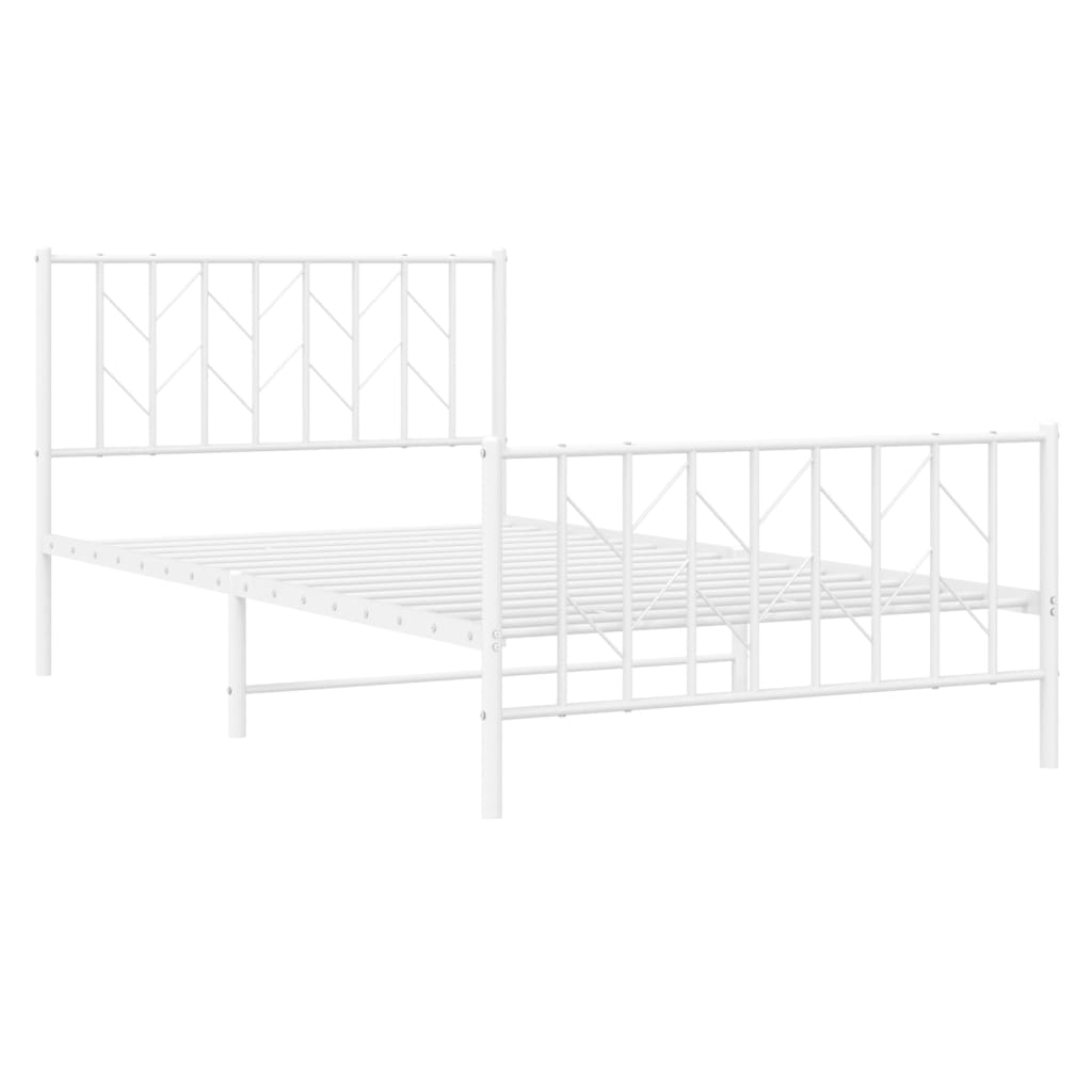 Metal Bed Frame without Mattress with Footboard White 107x203cm