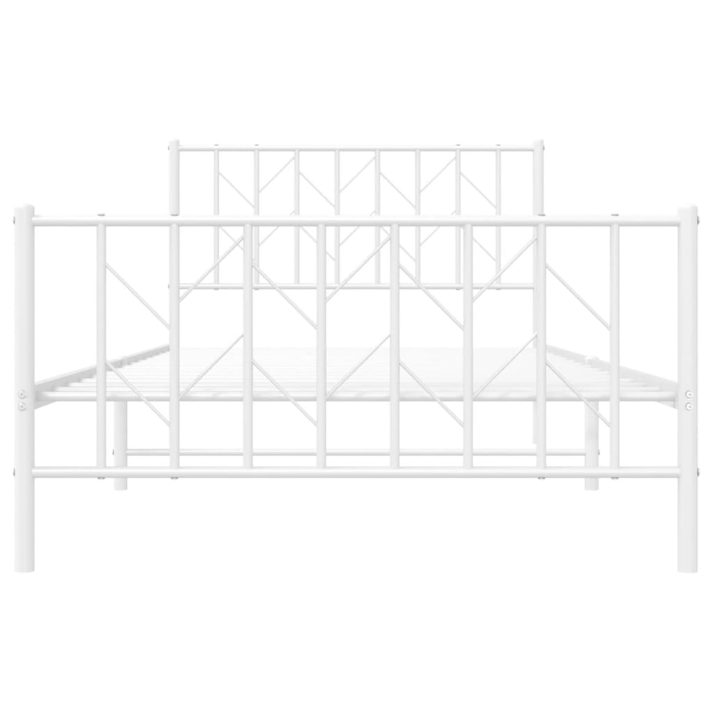 Metal Bed Frame without Mattress with Footboard White 107x203cm