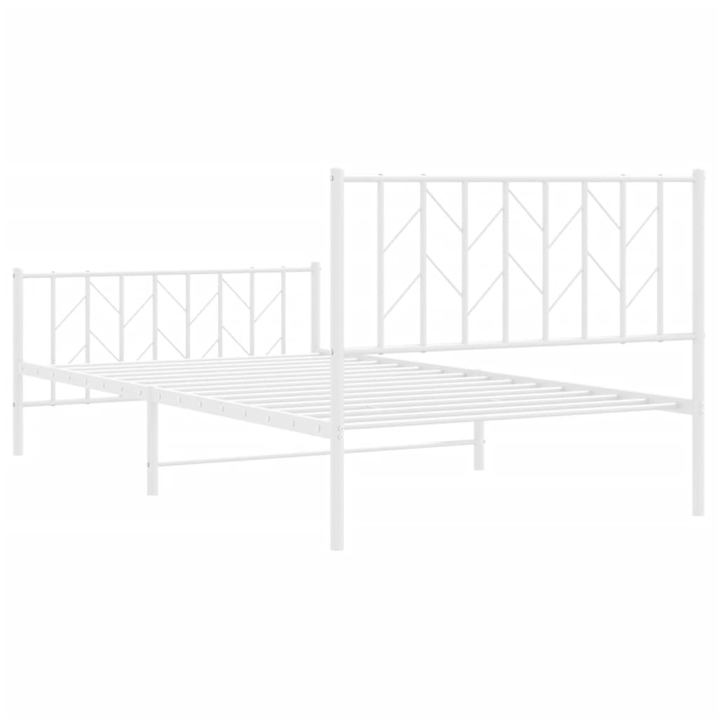 Metal Bed Frame without Mattress with Footboard White 107x203cm