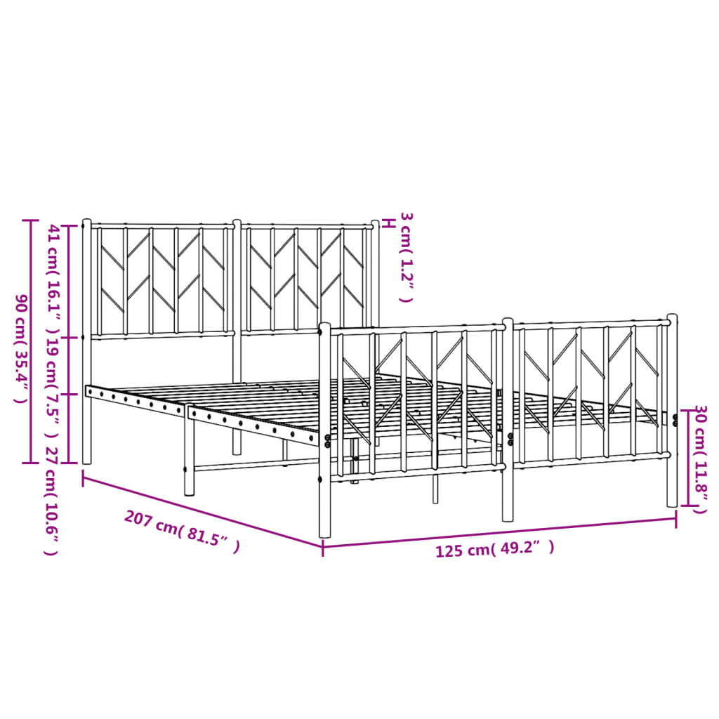 Metal Bed Frame without Mattress with Footboard White 120x200cm