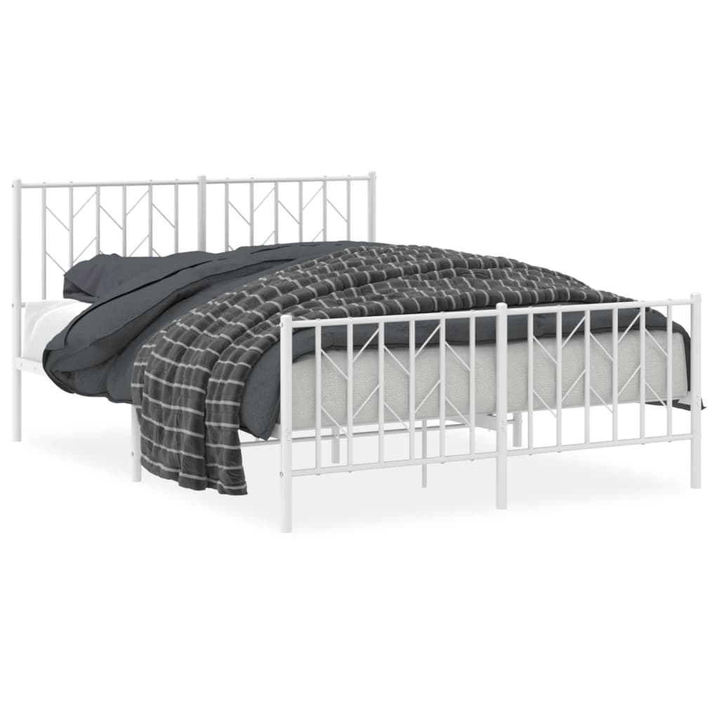 Metal Bed Frame without Mattress with Footboard White 140x200cm