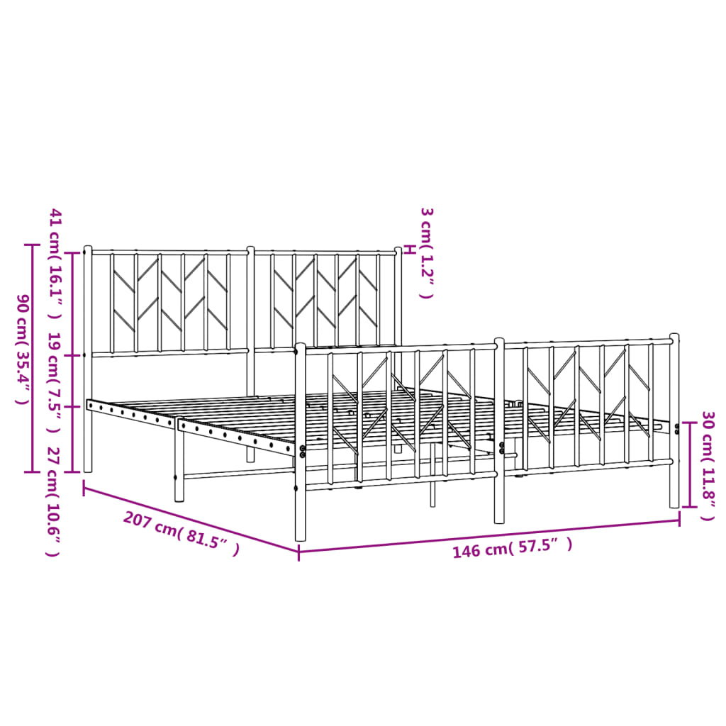 Metal Bed Frame without Mattress with Footboard White 140x200cm
