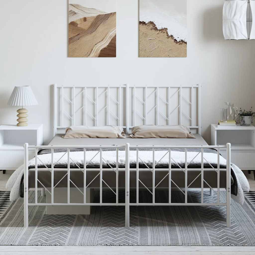 Metal Bed Frame without Mattress with Footboard White 150x200cm