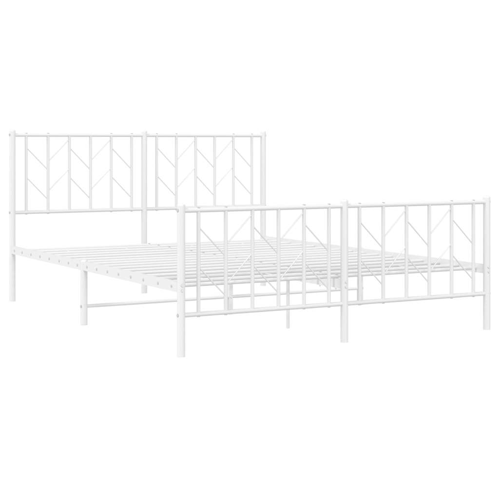 Metal Bed Frame without Mattress with Footboard White 150x200cm
