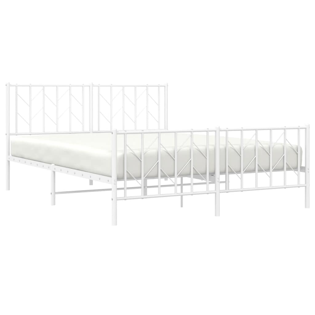 Metal Bed Frame without Mattress with Footboard White 150x200cm