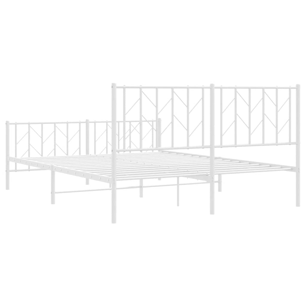 Metal Bed Frame without Mattress with Footboard White 150x200cm