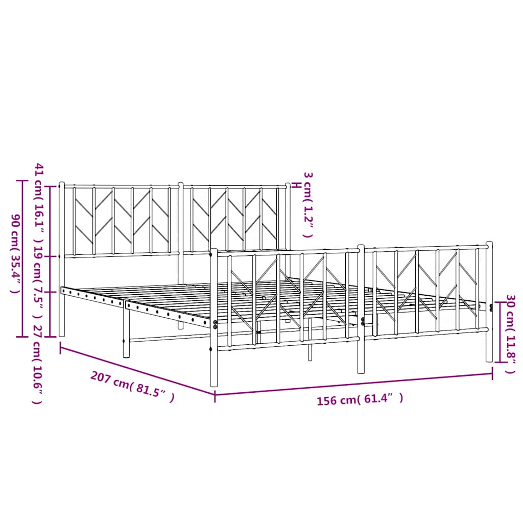 Metal Bed Frame without Mattress with Footboard White 150x200cm