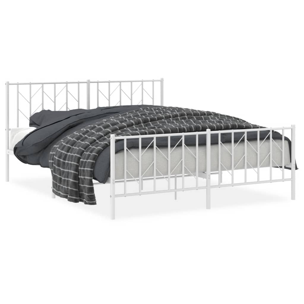 Metal Bed Frame without Mattress with Footboard White 160x200cm