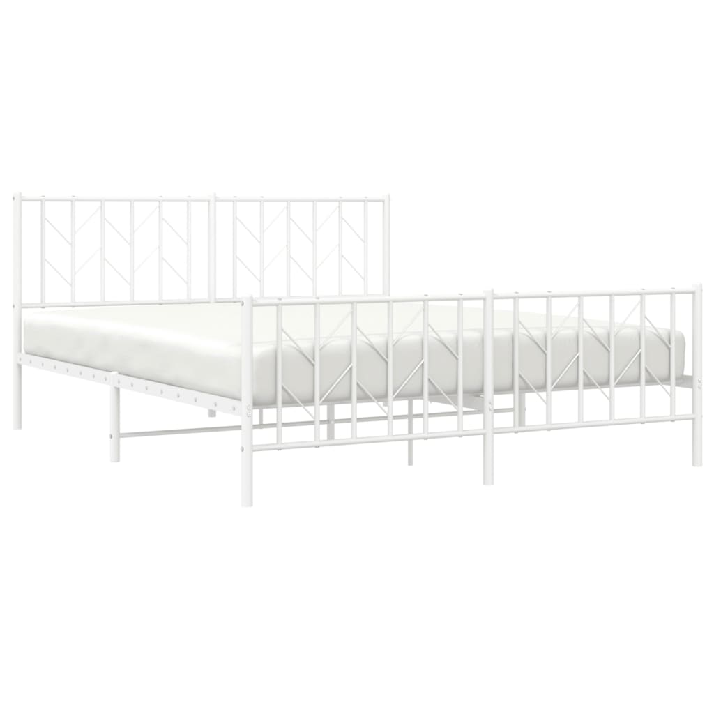 Metal Bed Frame without Mattress with Footboard White 160x200cm