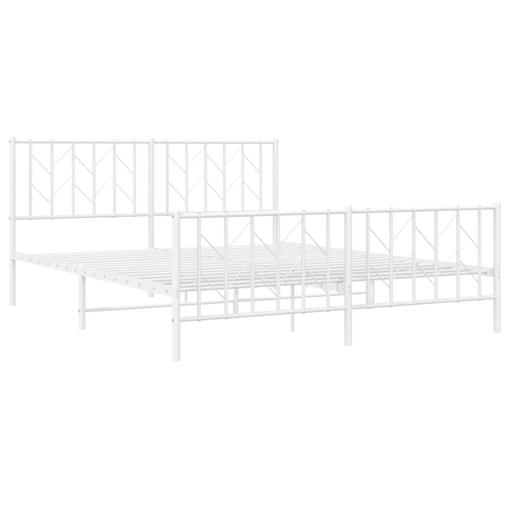 Metal Bed Frame without Mattress with Footboard White 160x200cm