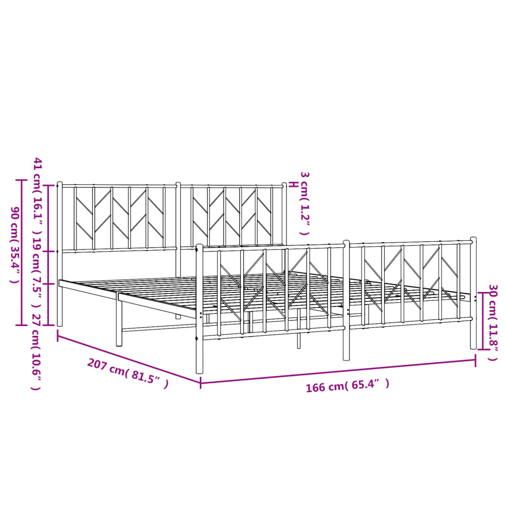 Metal Bed Frame without Mattress with Footboard White 160x200cm