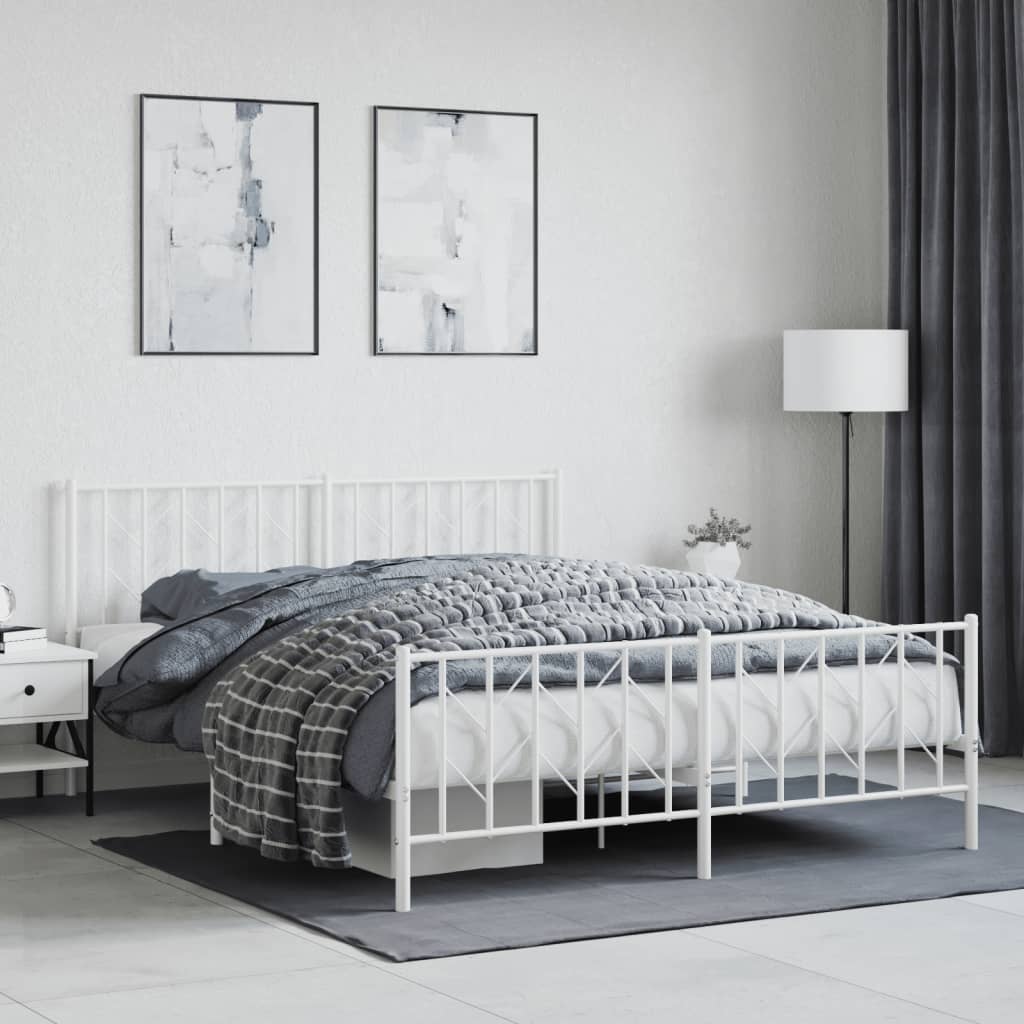 Metal Bed Frame without Mattress with Footboard White 160x200cm