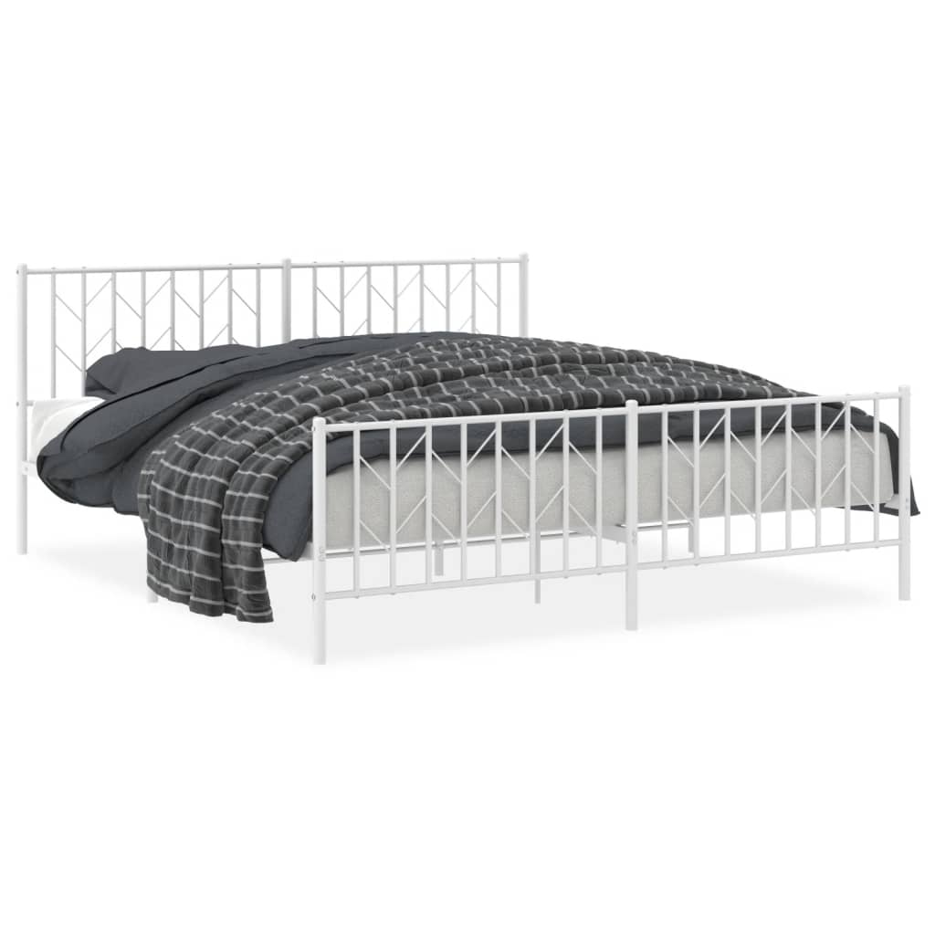 Metal Bed Frame without Mattress with Footboard White 180x200cm