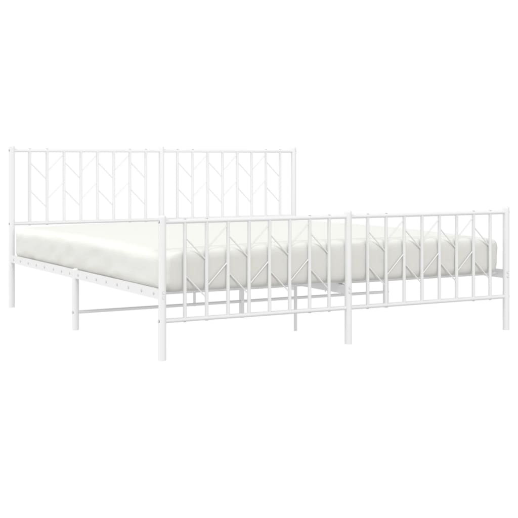 Metal Bed Frame without Mattress with Footboard White 180x200cm