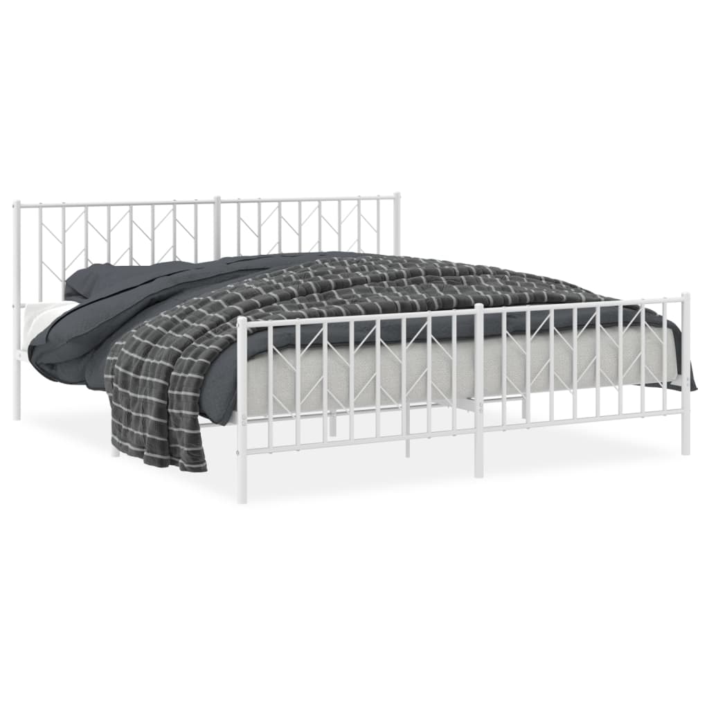 Metal Bed Frame without Mattress with Footboard White 183x213cm