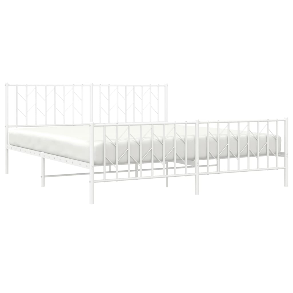 Metal Bed Frame without Mattress with Footboard White 183x213cm