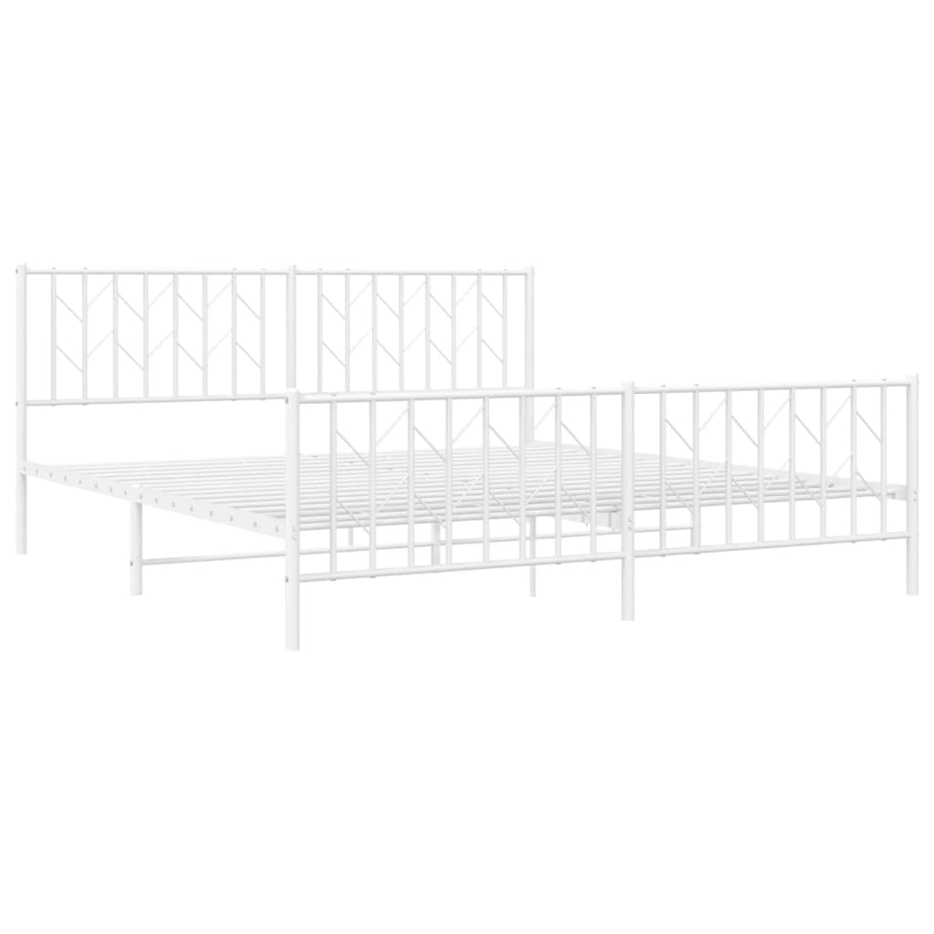 Metal Bed Frame without Mattress with Footboard White 183x213cm