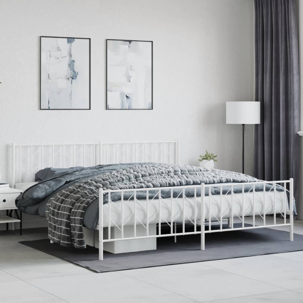 Metal Bed Frame without Mattress with Footboard White 200x200cm
