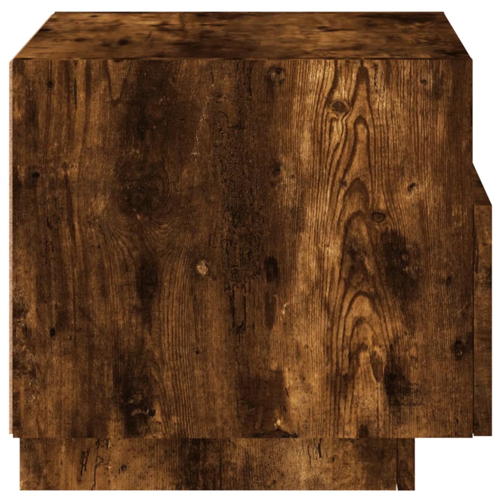 Bedside Cabinet with LED Lights Smoked Oak 40x39x37 cm