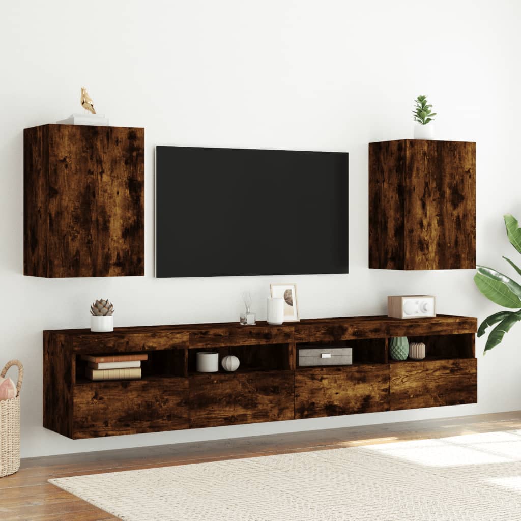 TV Wall Cabinets 2 pcs Smoked Oak 40.5x30x60 cm Engineered Wood