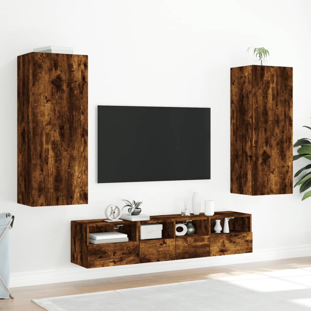 TV Wall Cabinet Smoked Oak 40.5x30x102 cm Engineered Wood