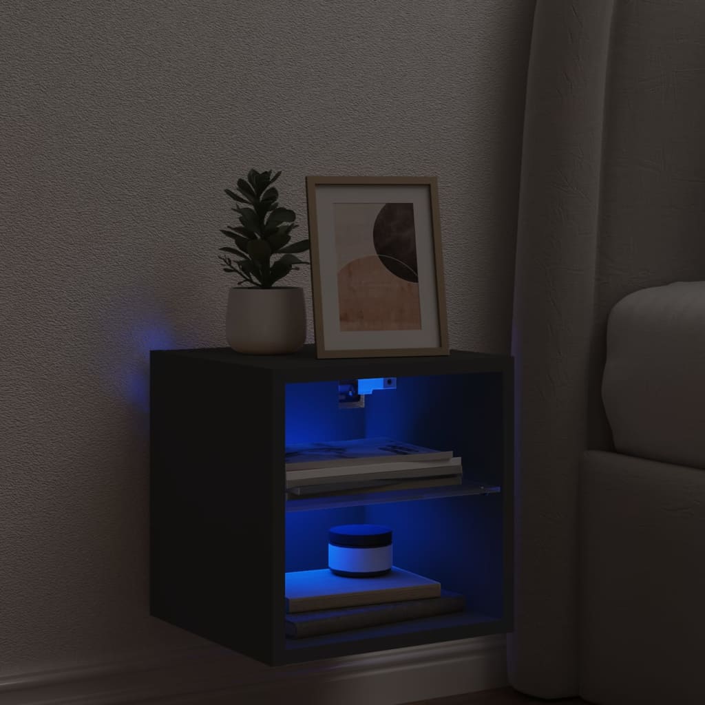 TV Wall Cabinet with LED Lights Black 30x28.5x30 cm