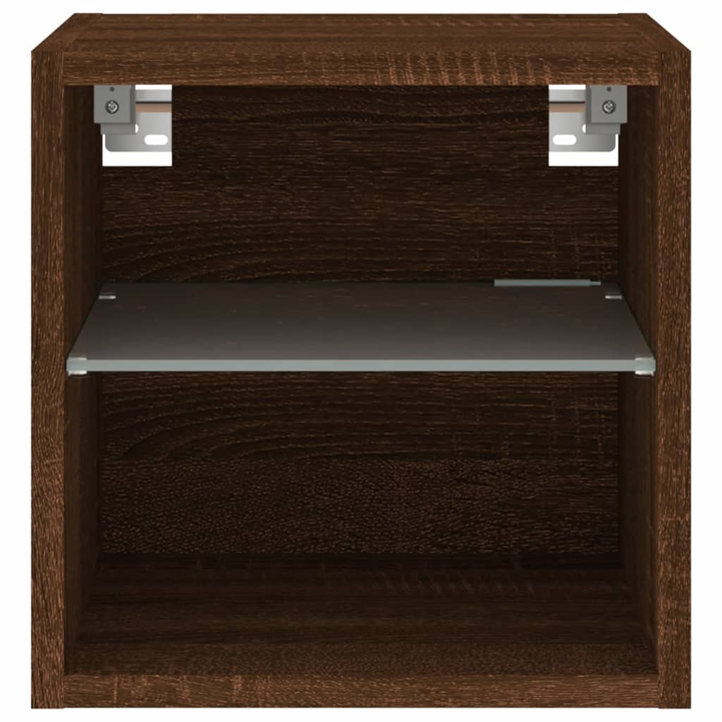 TV Wall Cabinet with LED Lights Brown Oak 30x28.5x30 cm