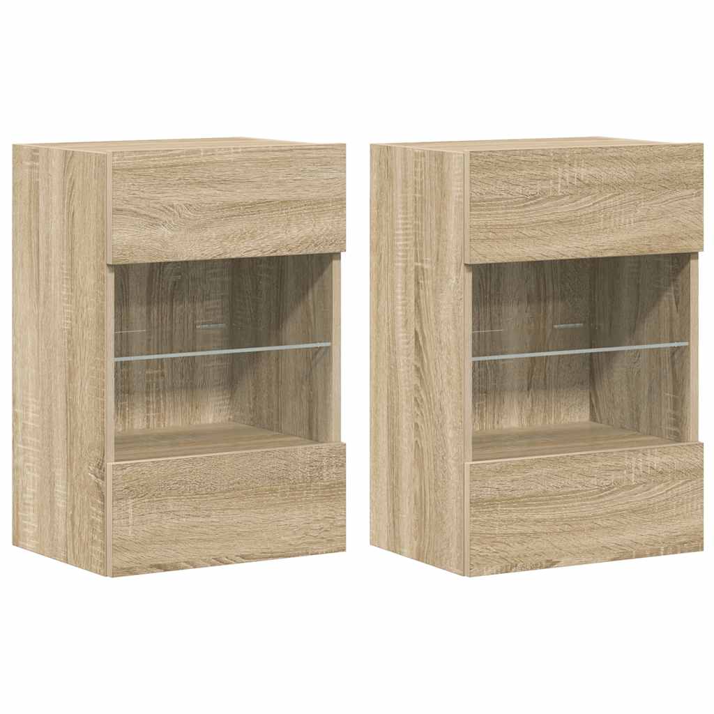 Wall Cabinets with LED Lights for TV 2 pcs Sonoma Oak 40x30x60.5 cm