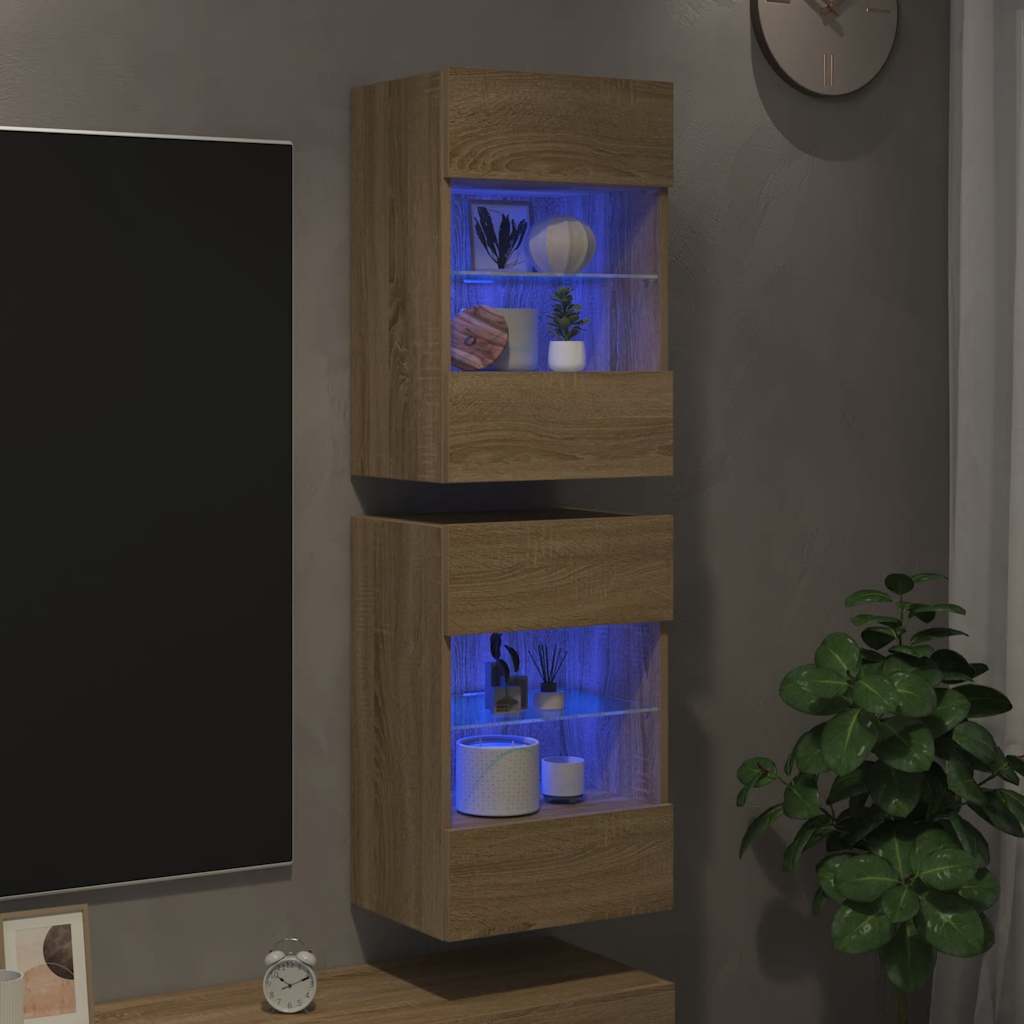Wall Cabinets with LED Lights for TV 2 pcs Sonoma Oak 40x30x60.5 cm