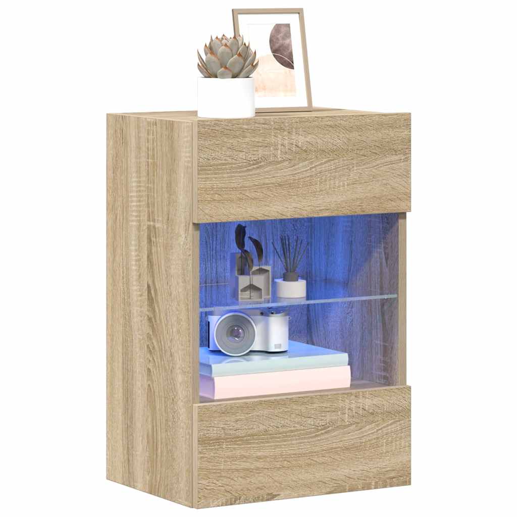 Wall Cabinets with LED Lights for TV 2 pcs Sonoma Oak 40x30x60.5 cm
