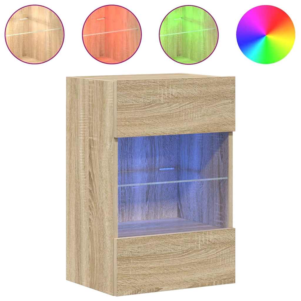 Wall Cabinets with LED Lights for TV 2 pcs Sonoma Oak 40x30x60.5 cm