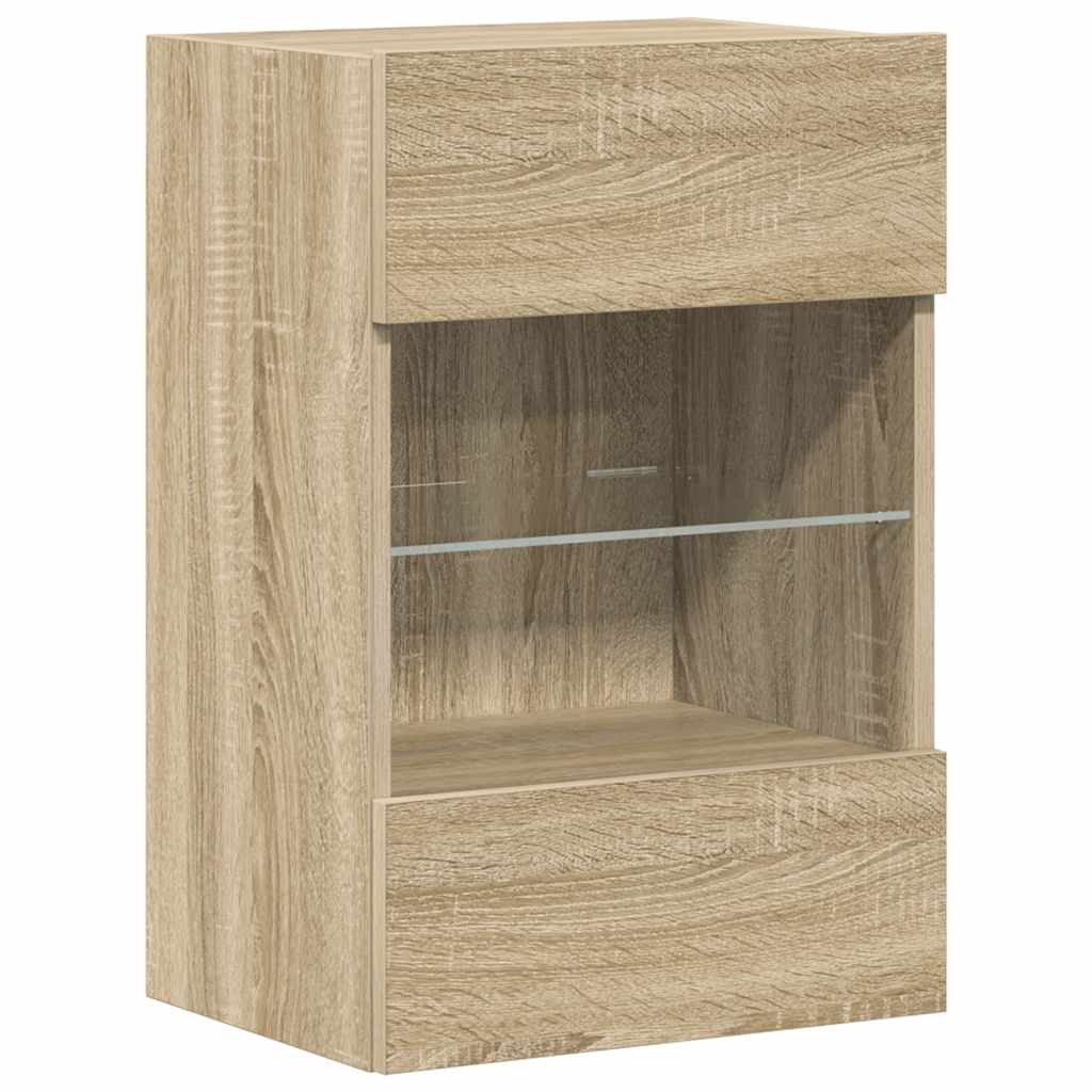 Wall Cabinets with LED Lights for TV 2 pcs Sonoma Oak 40x30x60.5 cm