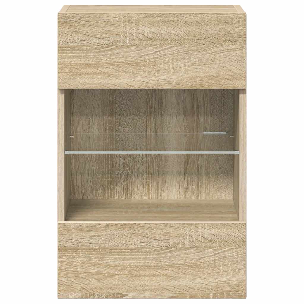 Wall Cabinets with LED Lights for TV 2 pcs Sonoma Oak 40x30x60.5 cm