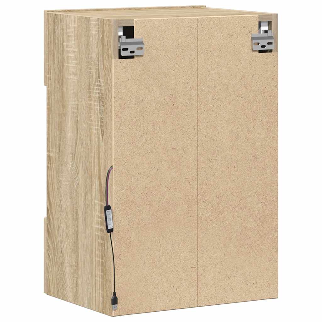Wall Cabinets with LED Lights for TV 2 pcs Sonoma Oak 40x30x60.5 cm