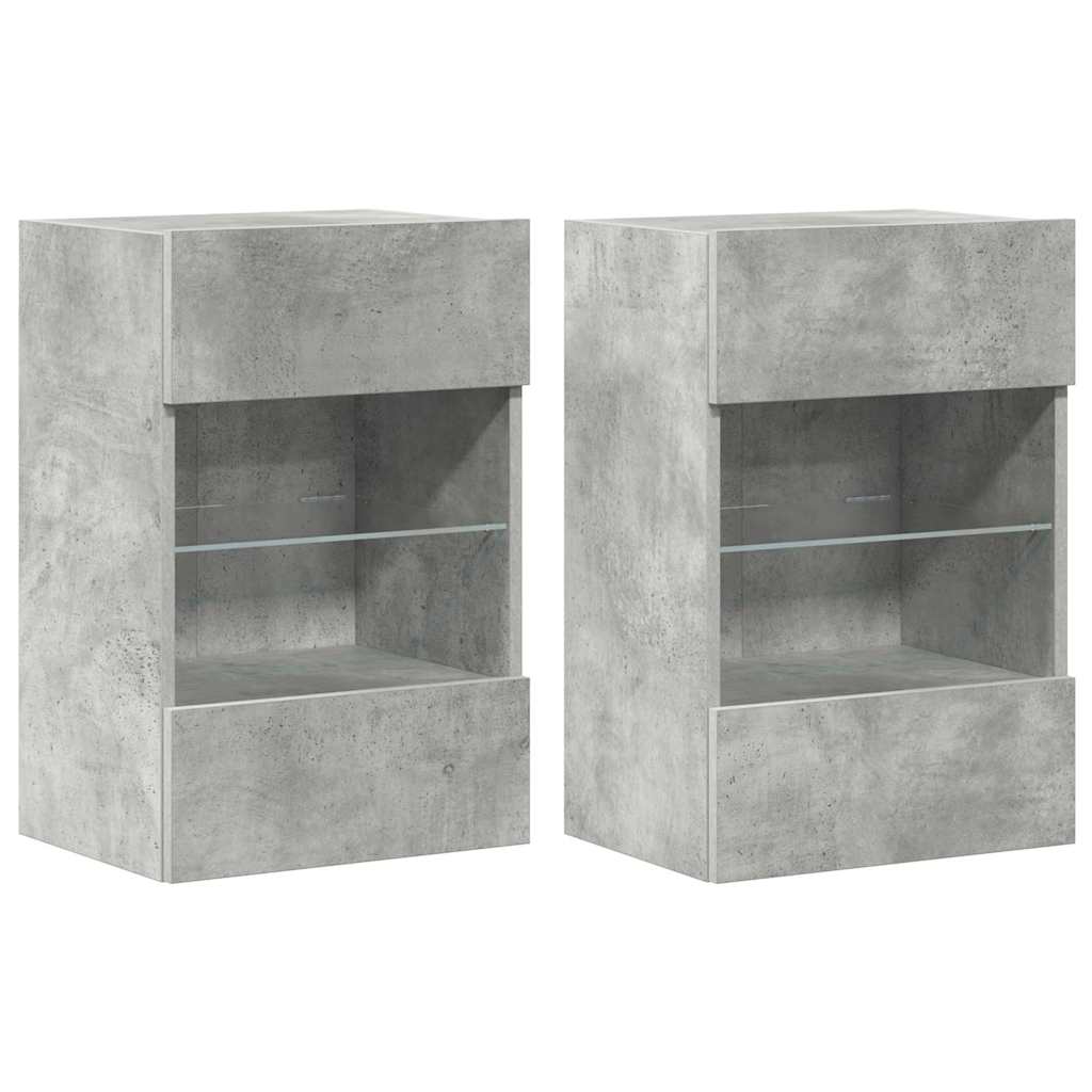 Wall Cabinets with LED Lights for TV 2 pcs Concrete Grey 40x30x60.5 cm
